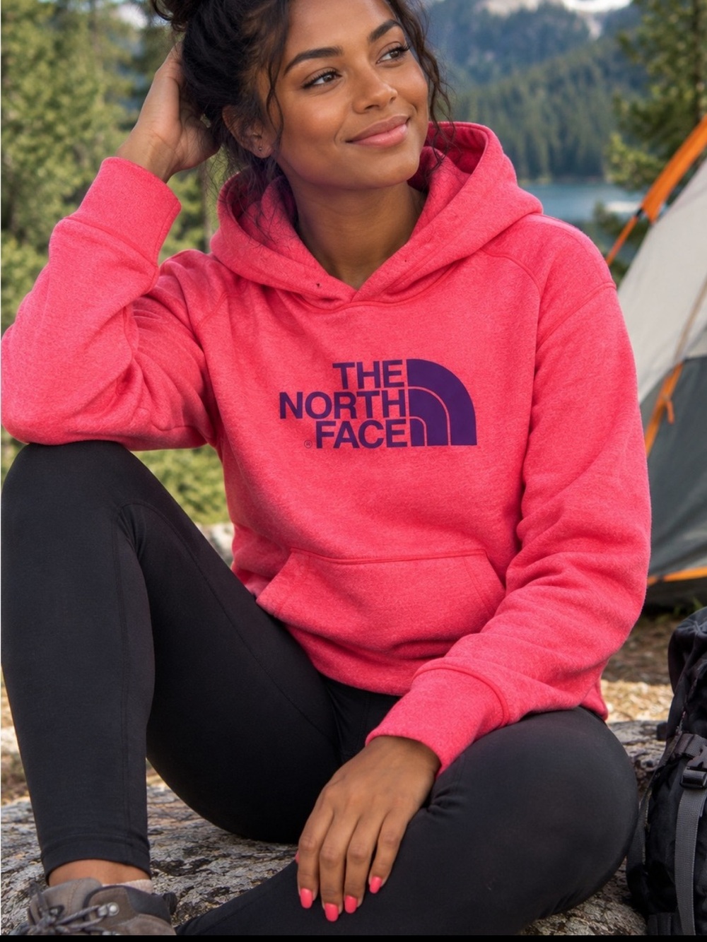 The North Face Women’s Small Coral Pink Pullover Hoodie Logo Sweatshirt